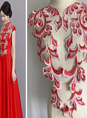 SASKIA粉凤凰尾祥云亮片刺绣布贴补丁衣礼服装饰辅料手工diy一套