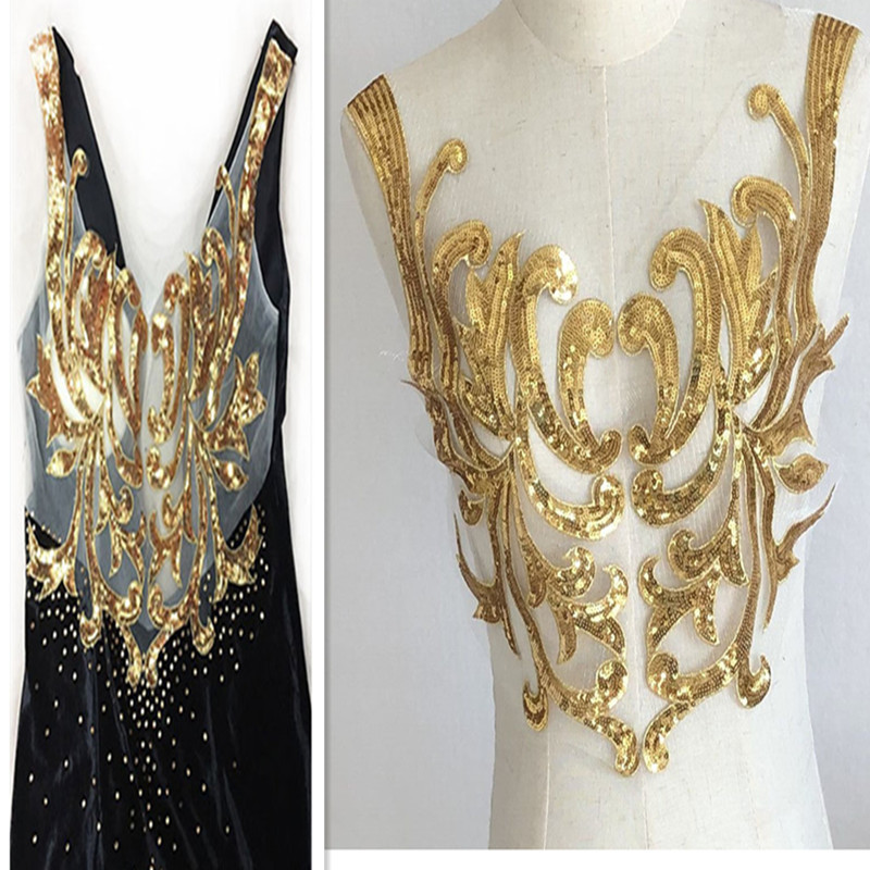 金银色亮片网纱刺绣布贴辅料