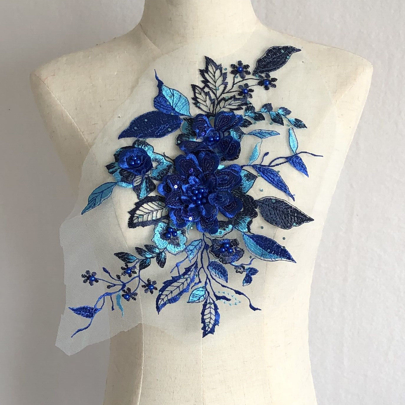 立体亮片花朵钉珠网纱刺绣布贴蕾丝补丁舞蹈衣服装饰辅料手工diy