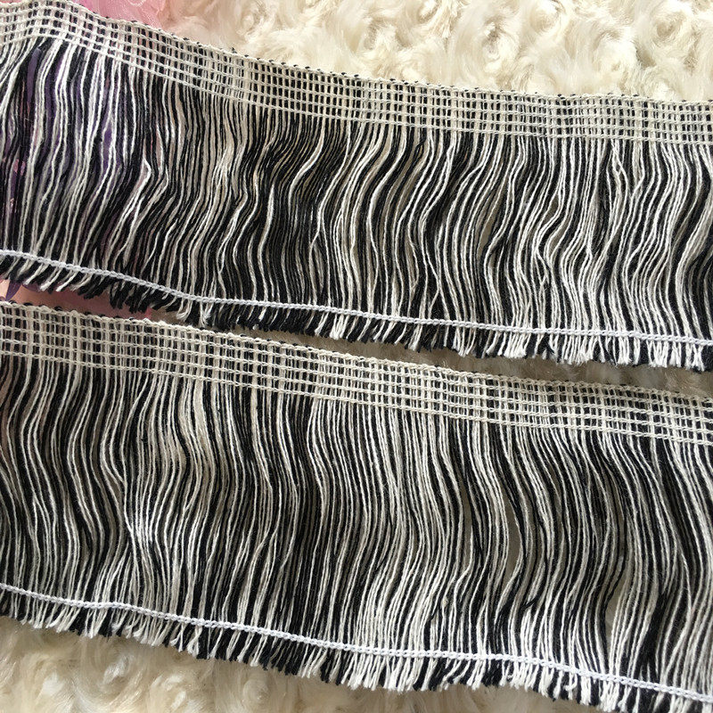 黑白双色纯棉线蕾丝花边流苏连衣裙衣服服装辅料手工diy7cm宽