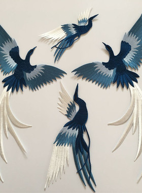 SASKIA凤凰鸟刺绣大布贴补丁洞花片图案衣服装饰背胶辅料手工DIY