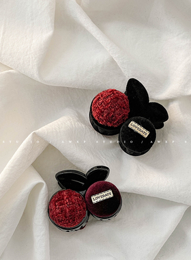 CAPS STUDIO｜优雅黑色丝绒樱桃半扎发小号鲨鱼夹抓夹发量少韩国