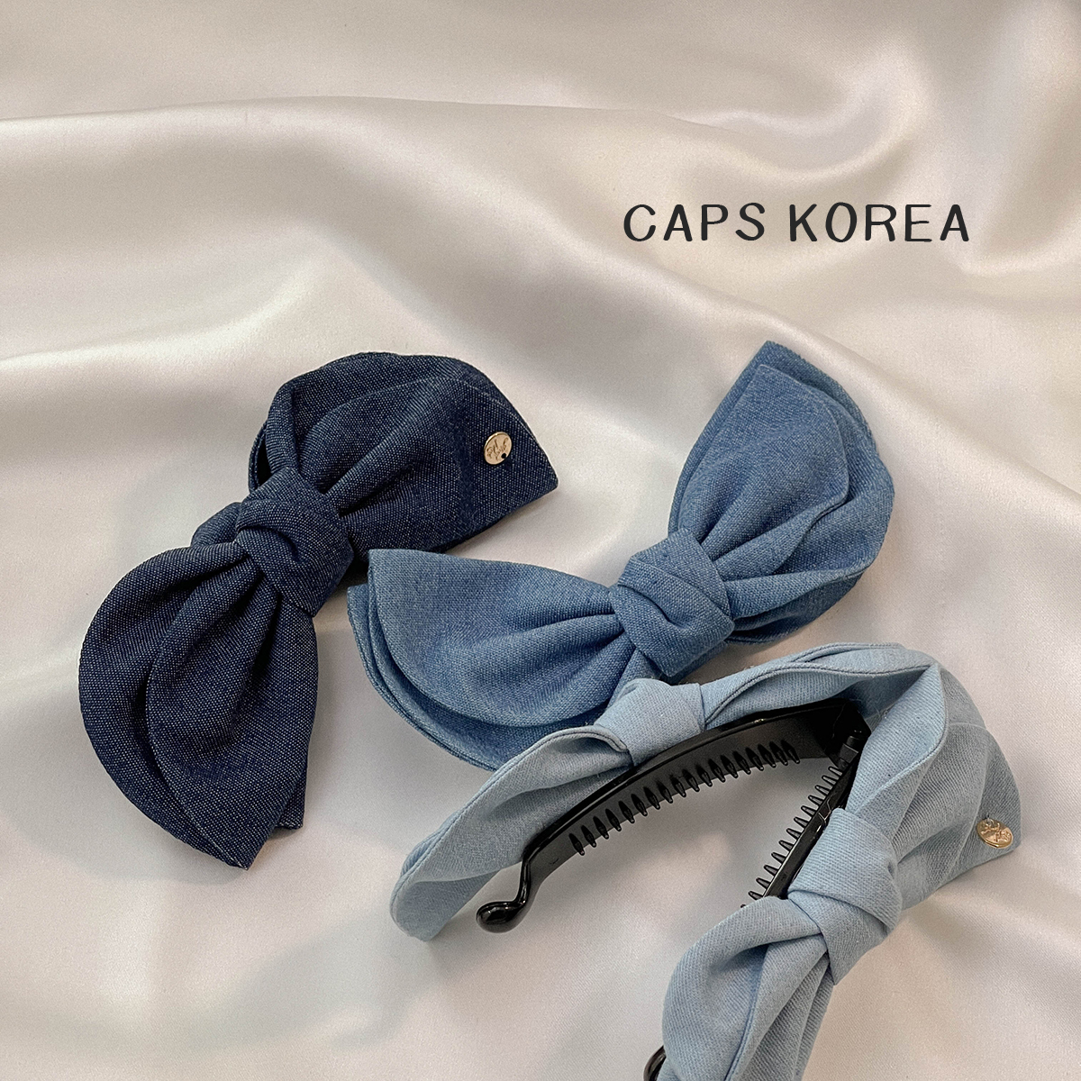 CAPS KOREA ｜韩国东大门牛仔蝴蝶结竖式马尾发夹防滑香蕉夹发卡