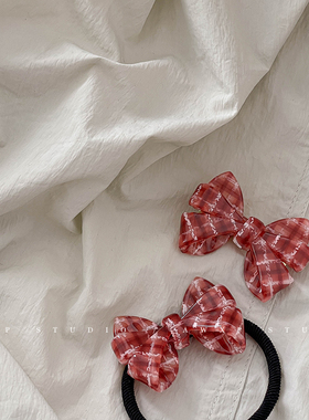 CAPS STUDIO ｜fever学院风红色蝴蝶结立体醋酸丸子头发圈扎头绳