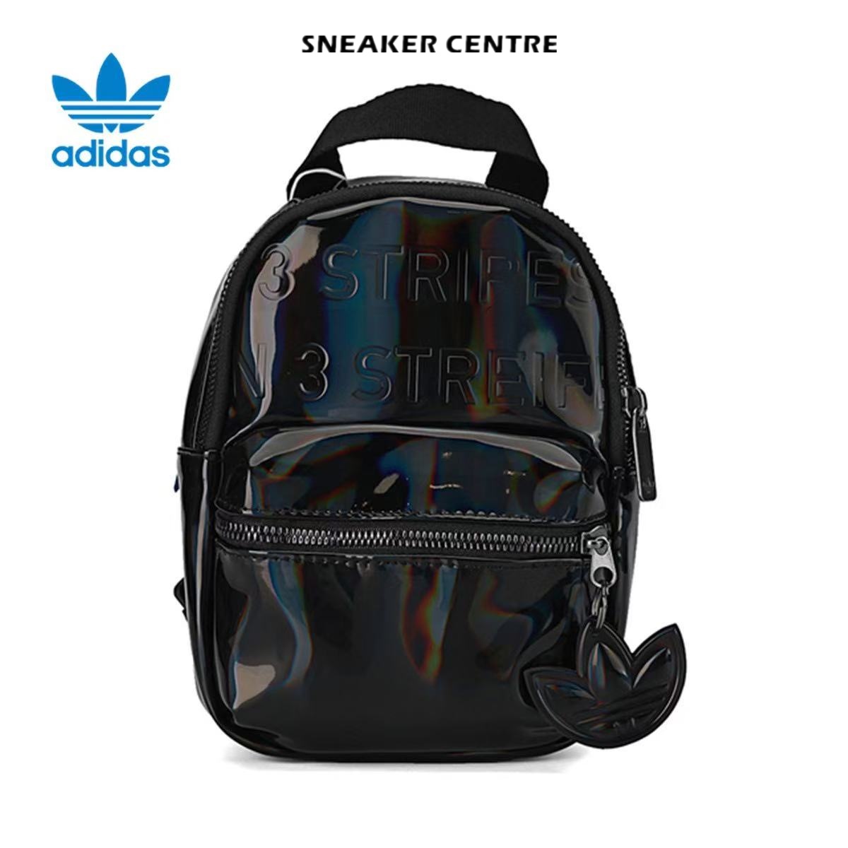 adidas originals字母彩线镭射聚氨酯书包背包双肩包迷你女款黑色