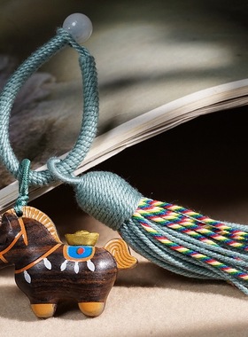 创意木雕生肖马手机挂件小绵马摇摇马摇钱马钥匙扣包包文玩挂饰