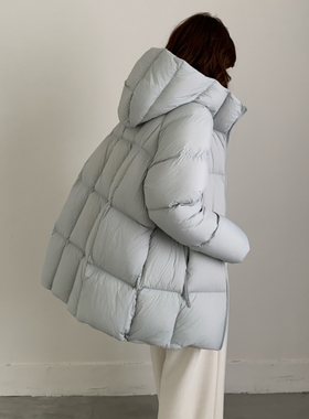 超轻无胆90白鸭绒羽绒服女中长款2025新款连帽云朵泡芙冬外套加厚
