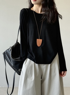高级感纸片人针织衫女薄2025秋季新款气质显瘦打底衫圆领长袖T恤