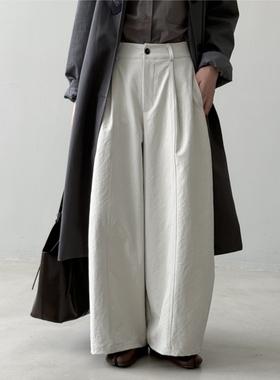韩系简约弯刀裤女宽松休闲裤2025秋季新款松弛感阔腿裤廓形气球裤