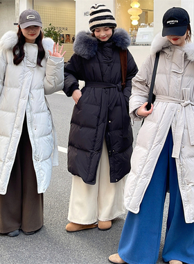 韩版狐狸毛大毛领羽绒服女长款过膝2025新款冬装90白鸭绒外套加厚