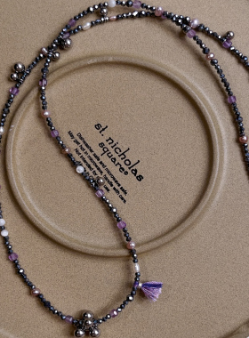 原创紫调水晶天然石珍珠流苏项链