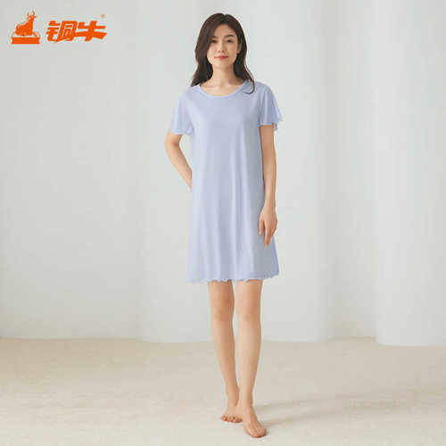 莫代尔睡裙铜牛家居服带胸垫短袖