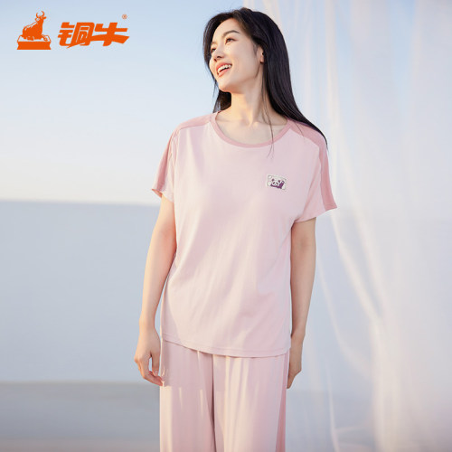 铜牛女60支冰沙罗纹半袖女套