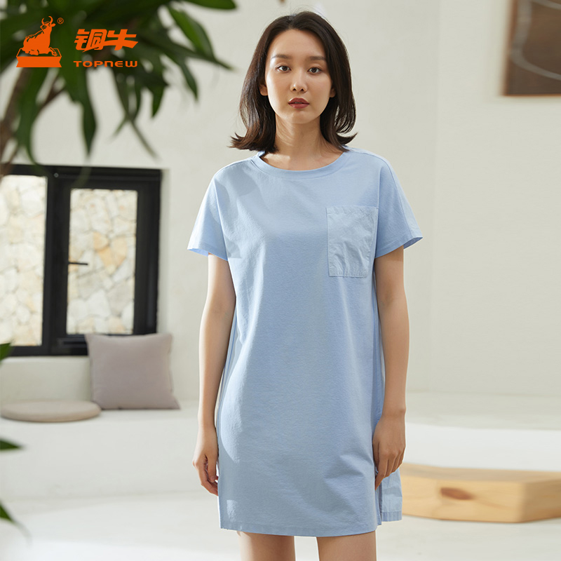 铜牛棉氨细纹布圆领居家睡裙