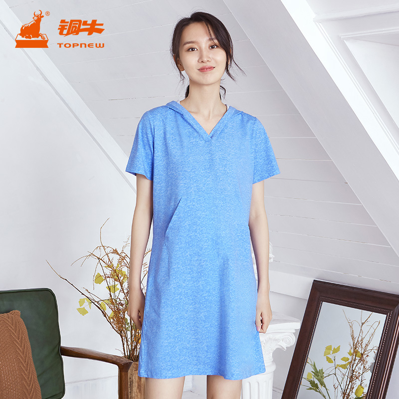 夏季印花连帽居家睡裙