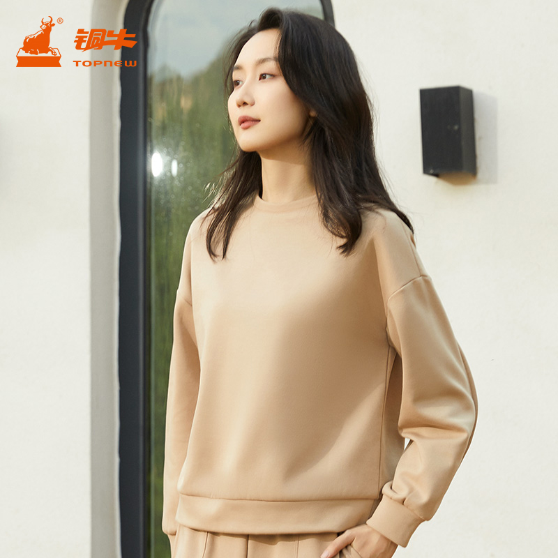 铜牛Bless单面磨毛布圆领女上装