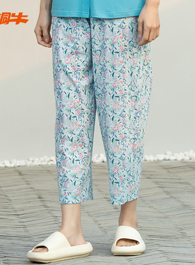 铜牛汗布居家印花女裤 2025春夏新花色中老年纯棉睡裤家居裤VK034