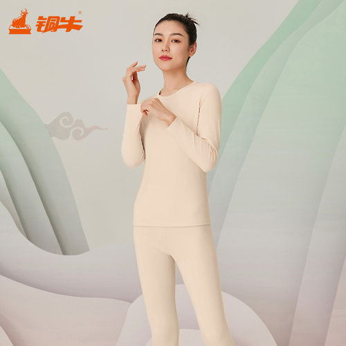 铜牛高支柔弹棉毛圆领女套