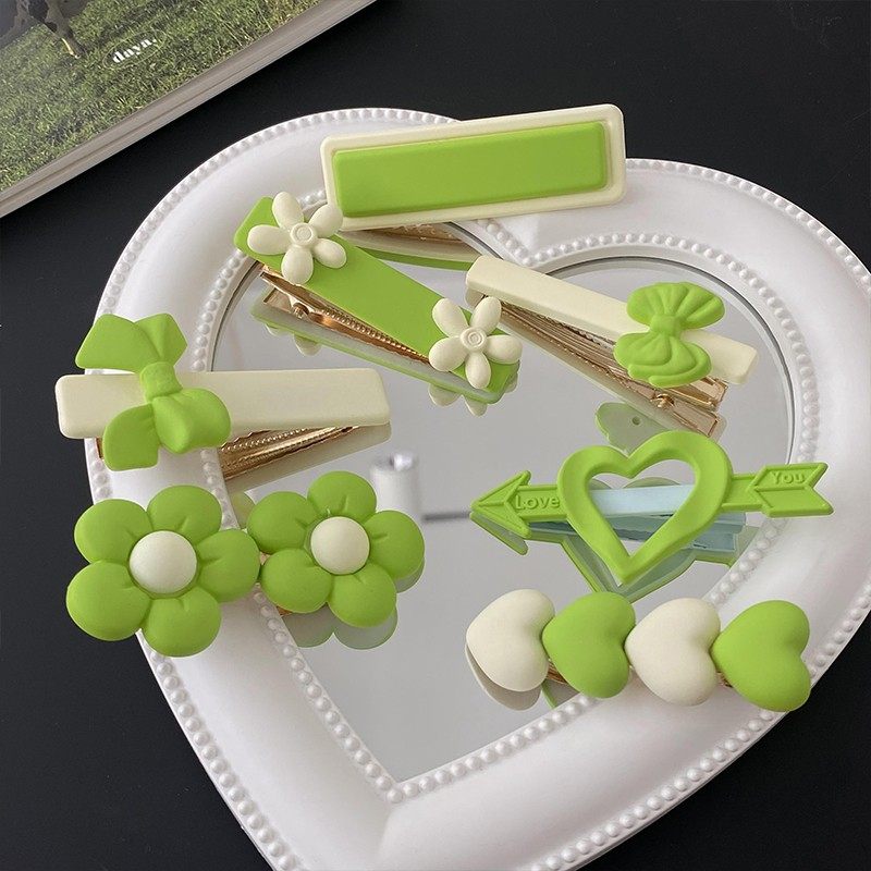 夏季绿系发夹套装ins简约甜美可爱发卡少女心鸭嘴夹发饰小边夹