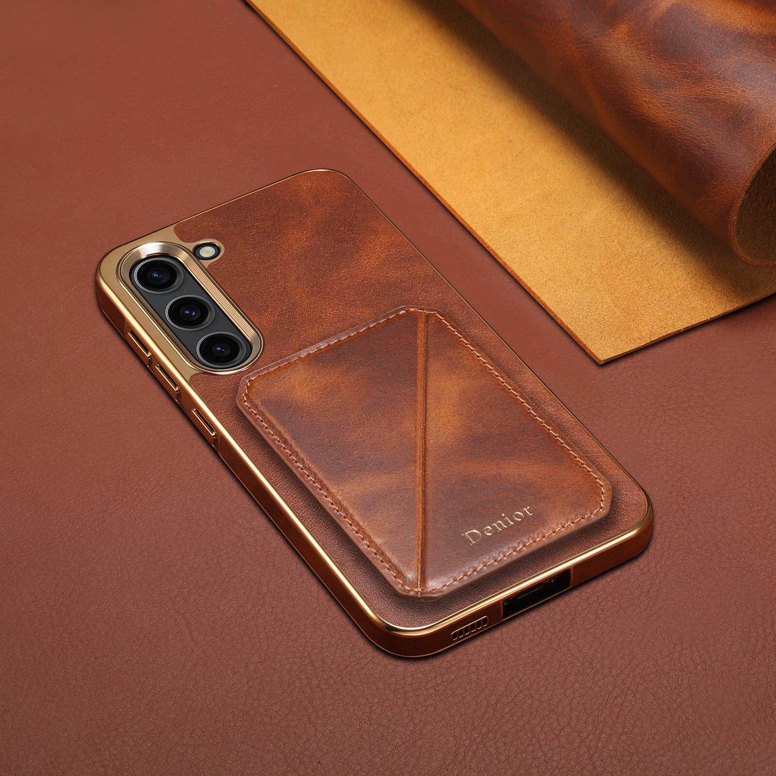 纯皮适用三星Galaxy S25/S24/S23手机壳S26头层牛皮保护套S25Ultra真皮S25Plus插卡支架壳卡