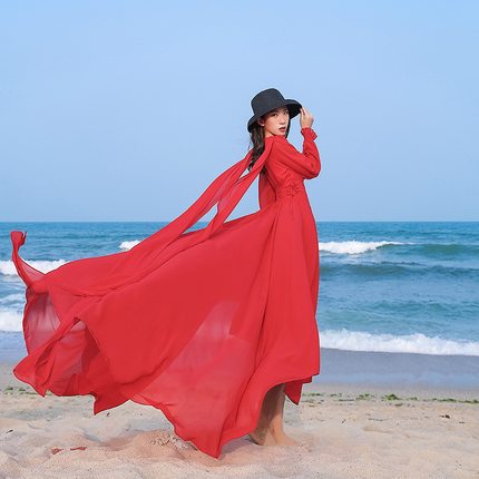 海岛度假穿搭适合海边拍照的裙子三亚旅游衣服拖尾长裙超仙