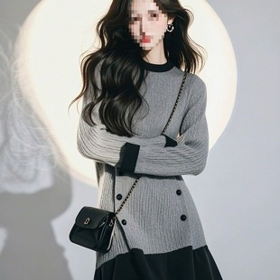 2025春季 百搭慵懒风好看灰色拼接休闲连衣裙 今年流行气质经典