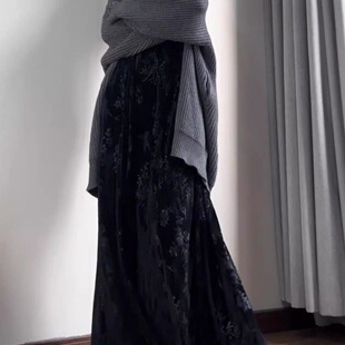 丝绒连衣裙套装女新中式国风复古印花吊带长裙禅意针织开衫两件套