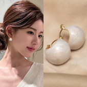 复古咖色圆形耳钉气质耳环女春夏法式 耳扣高级感2025年新款 潮耳饰