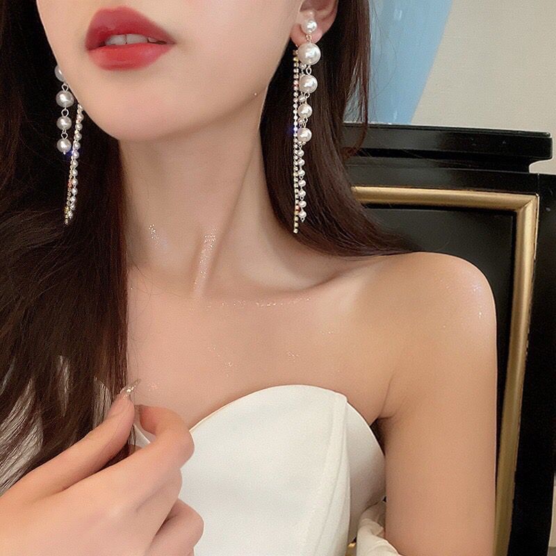 爆款耳环轻奢气质流苏珍珠耳饰女长款一款两戴后挂式显脸瘦耳坠