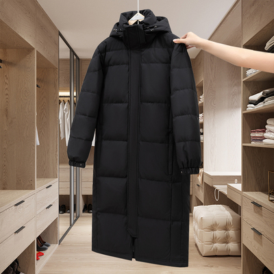 冬季新款羽绒服男女黑色长款长过膝加厚宽松中戏艺考情侣鹅绒外套