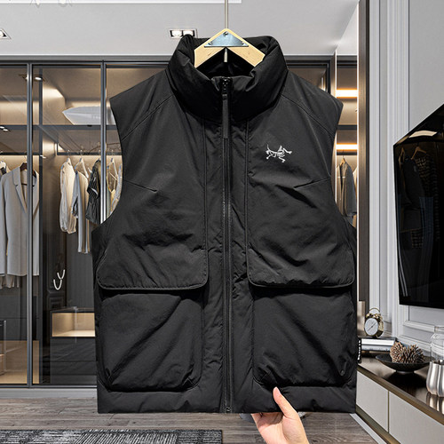 冬季新款男士羽绒马甲立领加厚情侣鸟家工装马夹休闲保暖坎肩外套