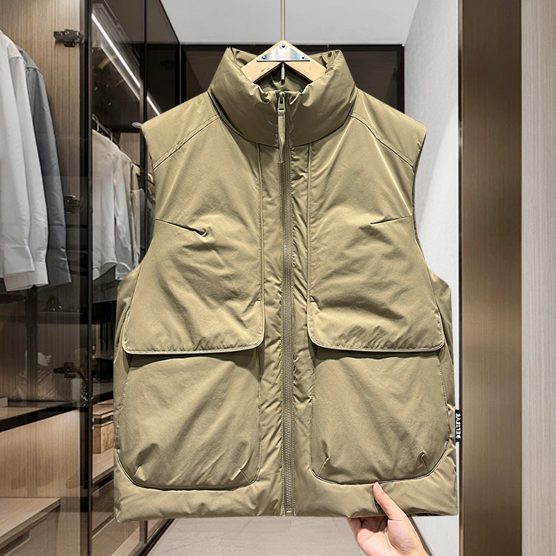 冬季新款男士白鸭绒马甲鸭绒无袖坎肩加厚保暖背心外套工装风马夹