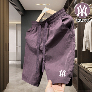 中裤 速干男生短裤 刺绣男士 夏季 情侣沙滩裤 ins美式 五分裤 休闲 新款