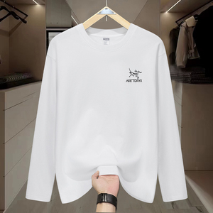 秋冬季男士T恤鸟家纯棉长袖潮牌打底衫320g重磅双纱精梳圆领宽松