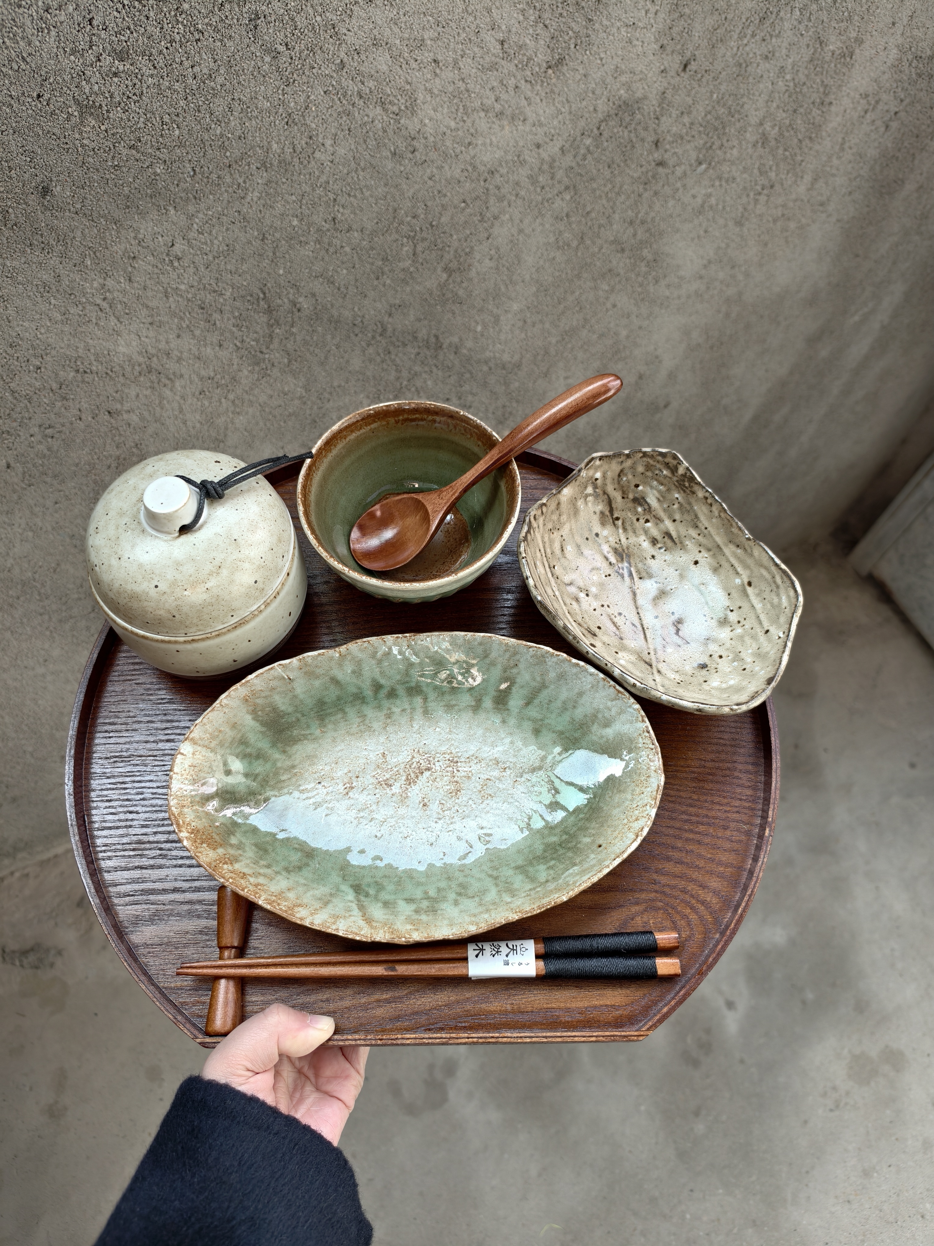 新中式复古绿一人食餐具套装 有炖盅