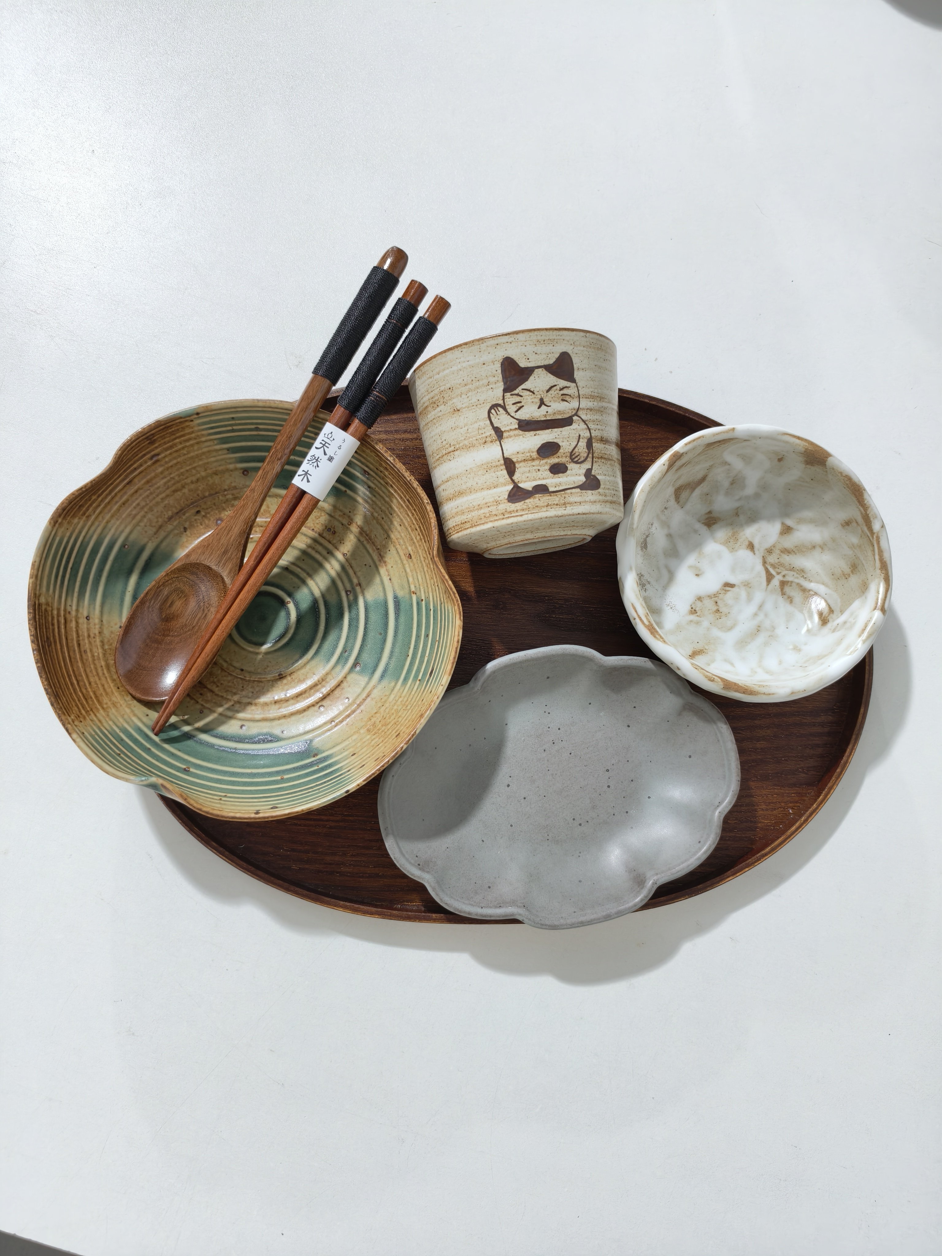 LLHOME 招财猫 一人食复古餐具精致简餐民宿早餐碗盘套装小众餐具