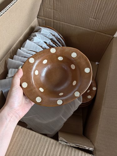 LLHOME 小众设计 7寸布纹波点碗甜品碗酸奶碗异形碗 一边高一边低