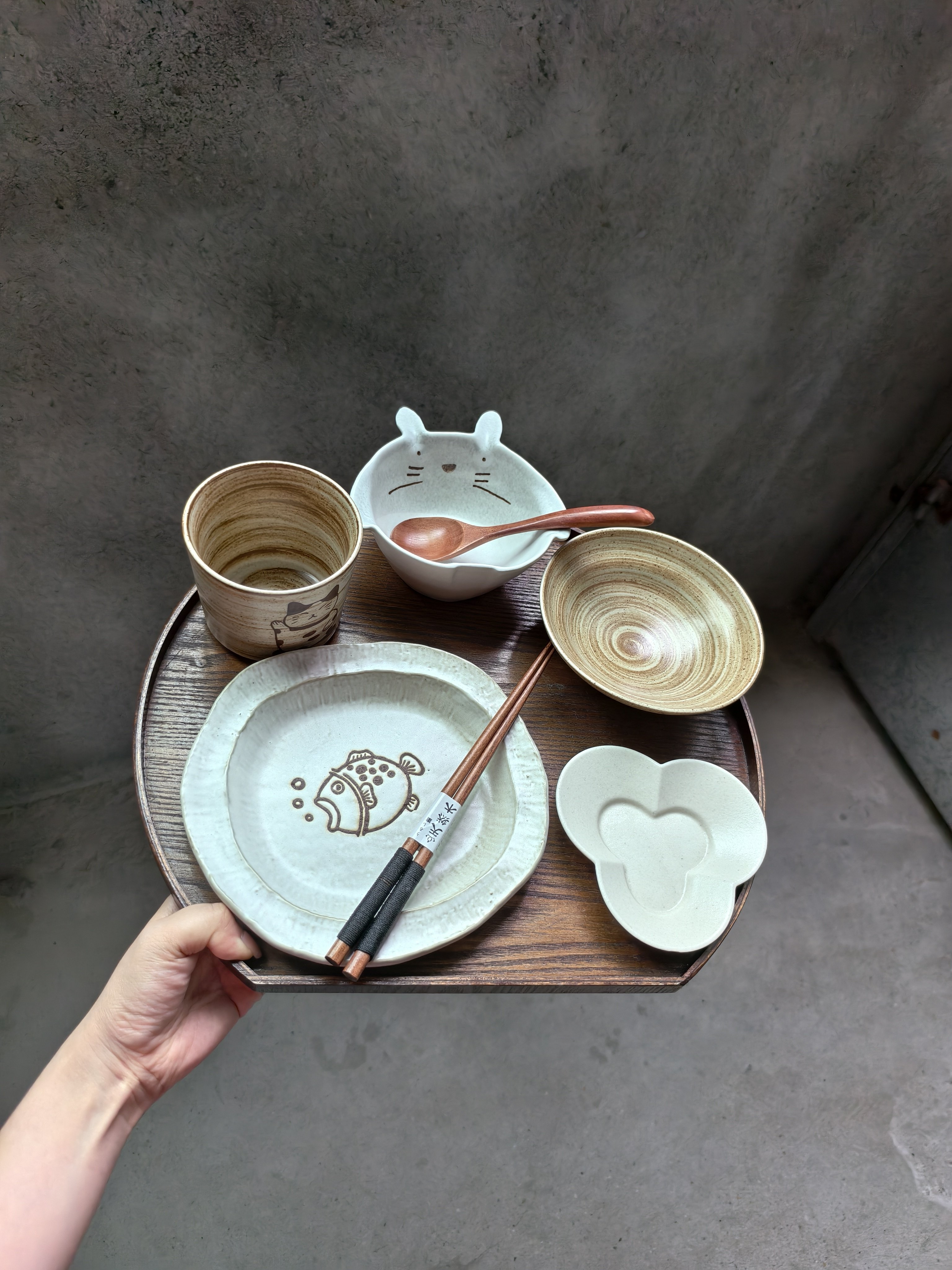 LLHOME   猫猫小鱼 一人食儿童卡通餐具套装伴手礼分餐陶瓷碗盘杯