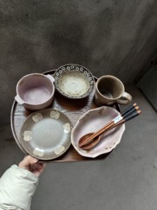 LLHOME柔雾粉咖一人食餐具早餐餐具景德镇粗陶餐具可可苹果系列