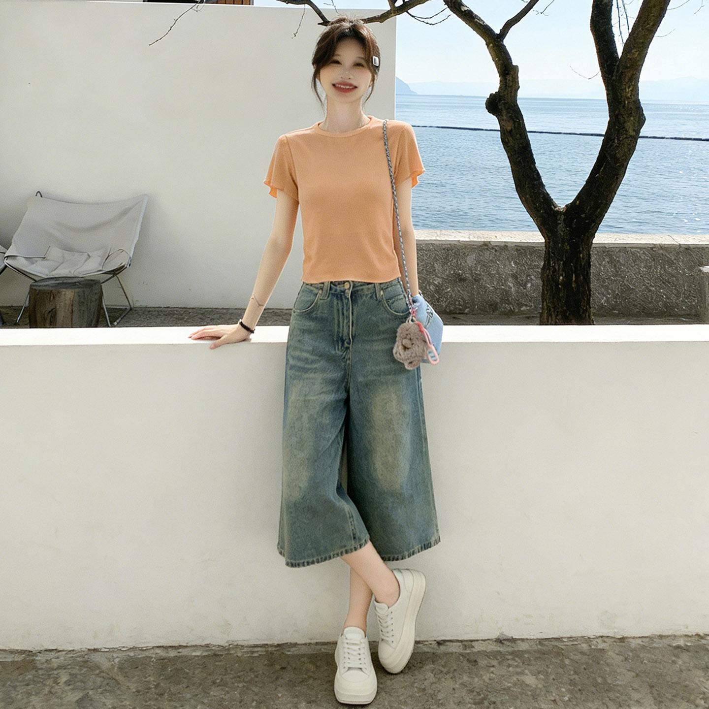 夏季女宽松显瘦T恤七分裤套装