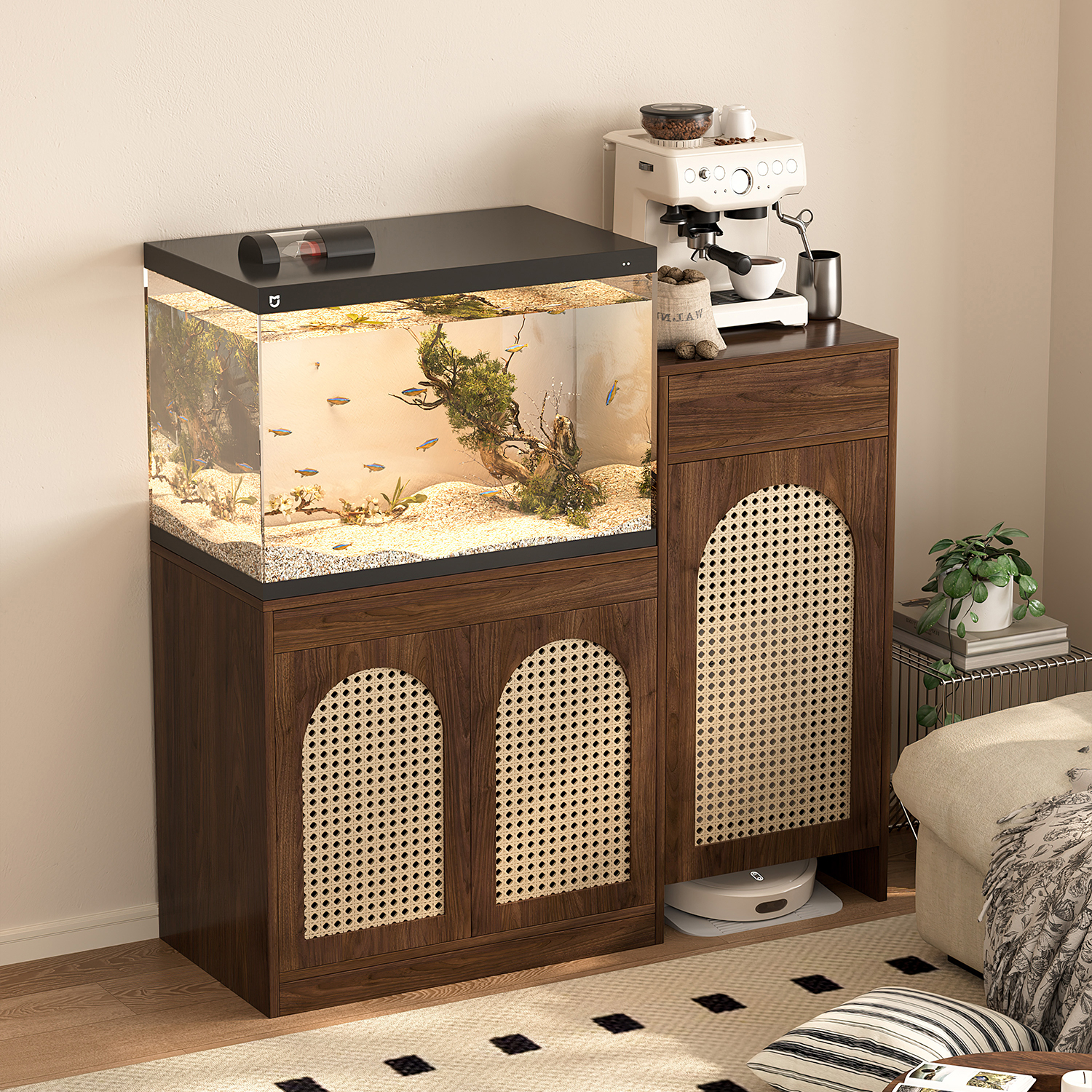 实木客厅鱼缸底柜收纳展示柜