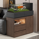 家用客厅边几收纳柜茶水柜沙发侧边柜 实木鱼缸底柜胡桃木色落地式