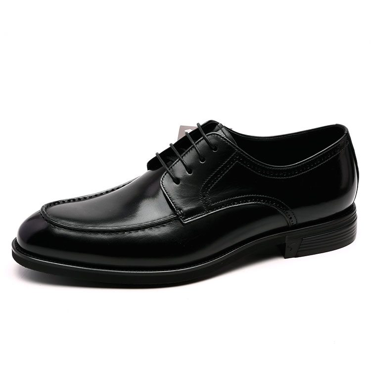沙驰男鞋真皮透气系带正装皮鞋