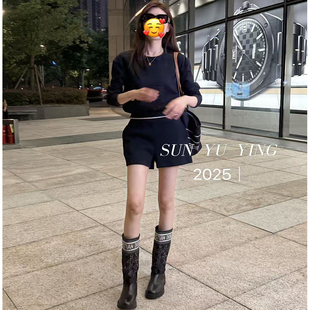 卫衣休闲裙裤 SUN 女2025秋冬长袖 藏蓝色套装 两件套 YUYING孙钰颍