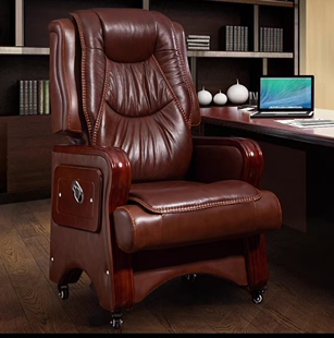 暖办 老板椅8811棕色商务总裁大班椅实木四脚电脑椅办公椅椅子