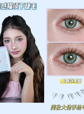 周小又懒懒小猫须下睫毛自然仿真胶粘轻柔清冷漫画感上镜斜飞猫系