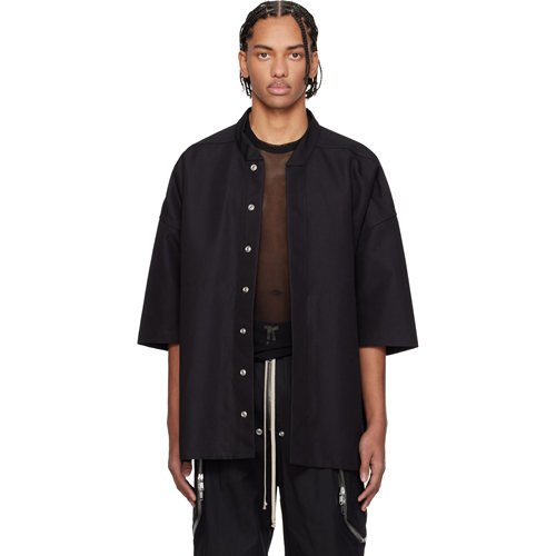 ro风格宽松趴领中袖衬衣个性金属摁扣织带衬衫