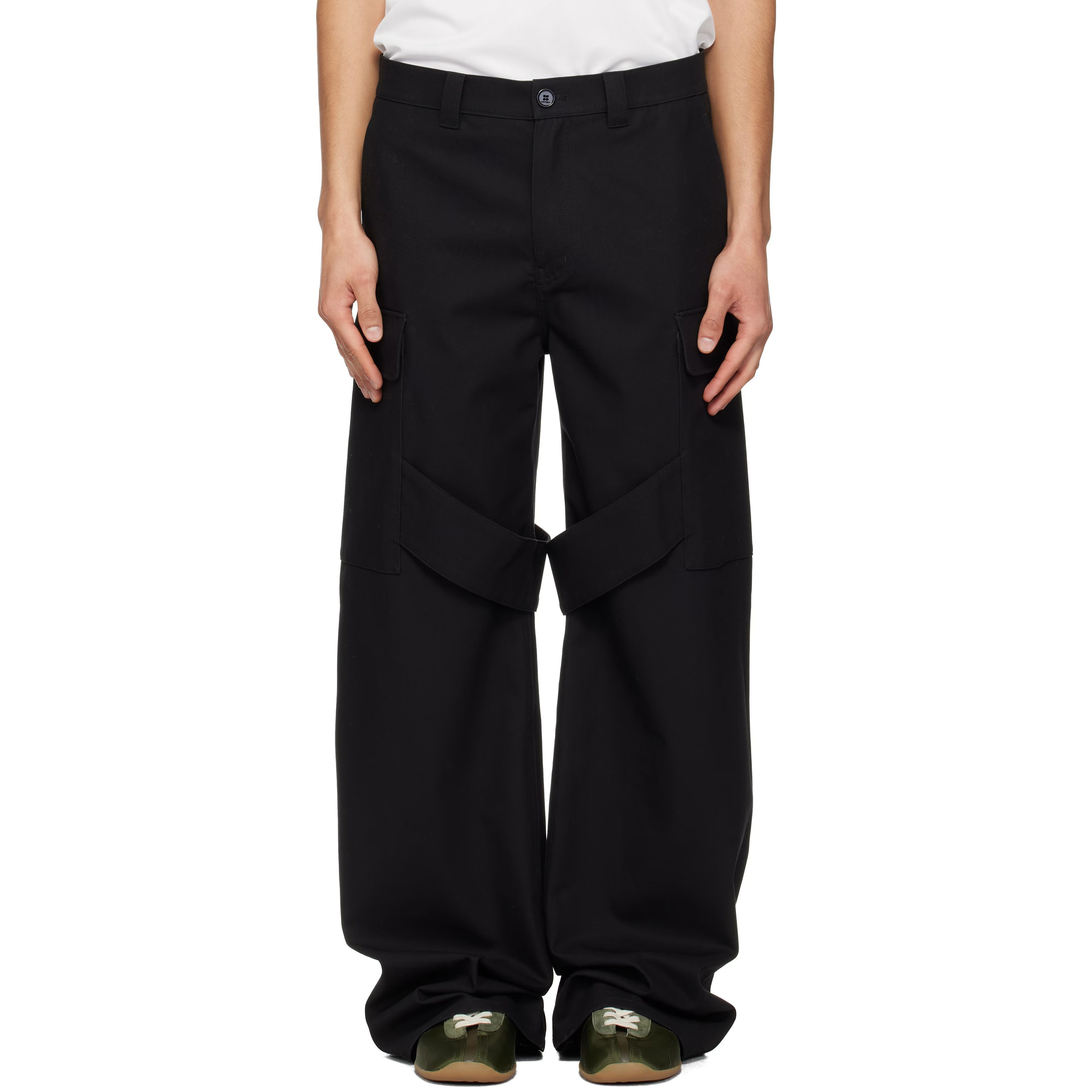 欧美新款Utility Chaps Cotton个性拼接束带长裤多口袋工装裤