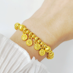 金包银猫眼金珠手串超闪999足黄包金手链串珠转运珠弹力绳女新款