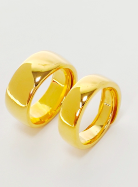 金包银男士宽面开口福字对戒